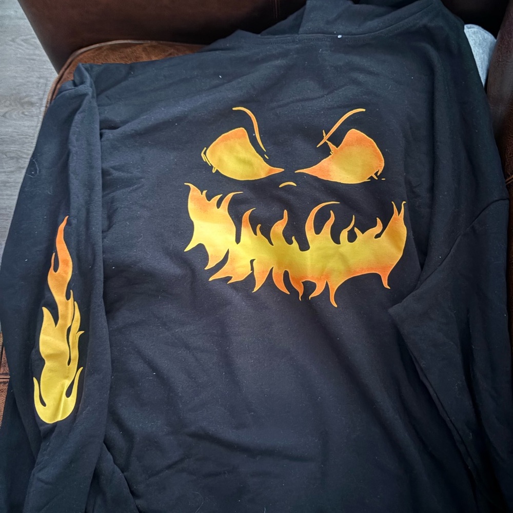 SHEIN Black Hoodie with Orange Flame Design